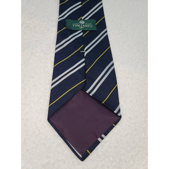 Tom James Royal Army Service Corps blue silver yellow stripe silk tie - Picture 5 of 8